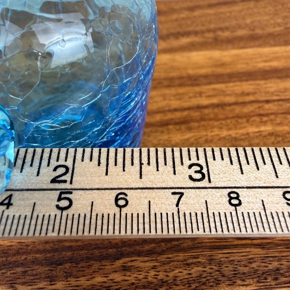 Vintage Blue Crackle Glass Decanter Mini Pitcher Cruet with Ball Stopper 6.5in